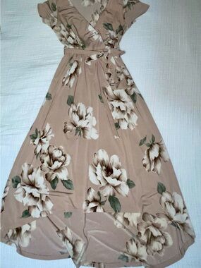 Pink Blush- Mauve- Floral- high-low- Maternity Wrap Dress- Small
